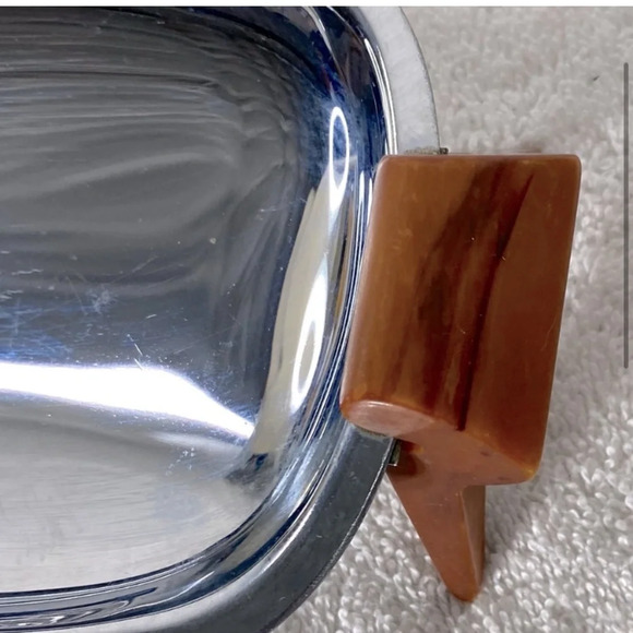 Vintage Glo Hill Gourmates Chrome Serving Tray With Brown Bakelite Accents - Picture 3 of 8